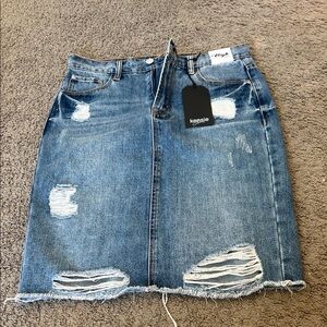 Kensie Blue Distressed Denim Mini Skirt
